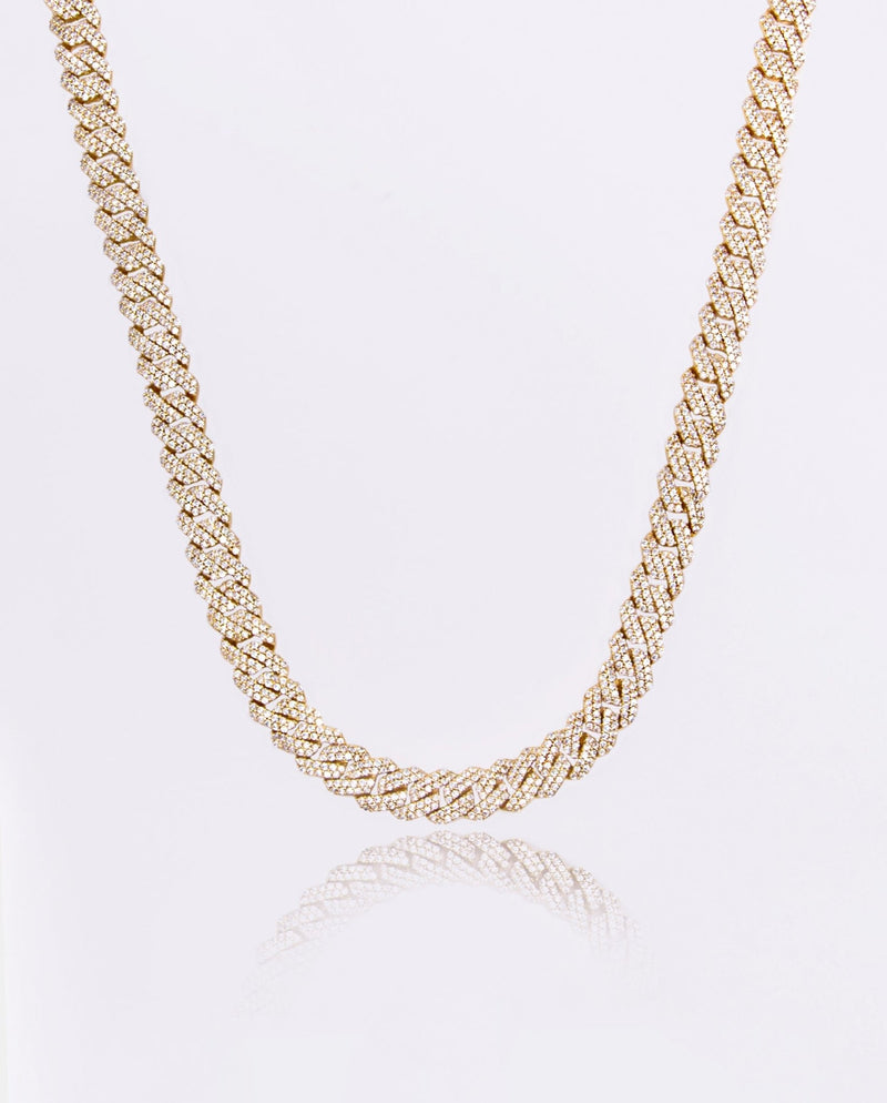 10mm Diamond Prong Link Chain - Gold - Cernucci