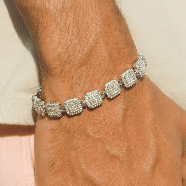 10mm Iced Cushion Link Bracelet - White Gold - Cernucci