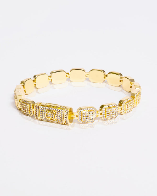 10mm Iced Cushion Link Bracelet - Gold