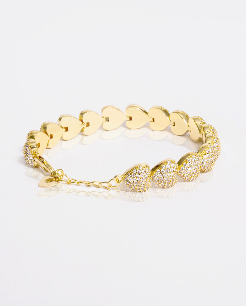 10mm Iced Heart Bracelet - Gold