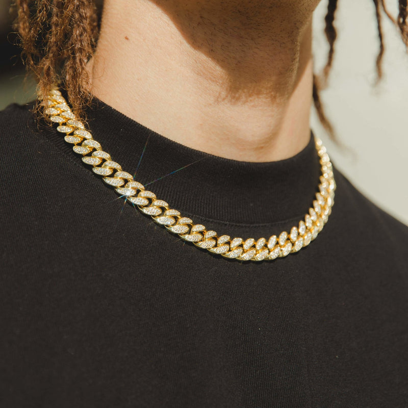 12mm Iced Cuban Link Chain - Gold - Cernucci