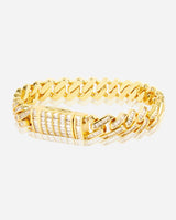 12mm Baguette Prong Cuban Bracelet - Gold