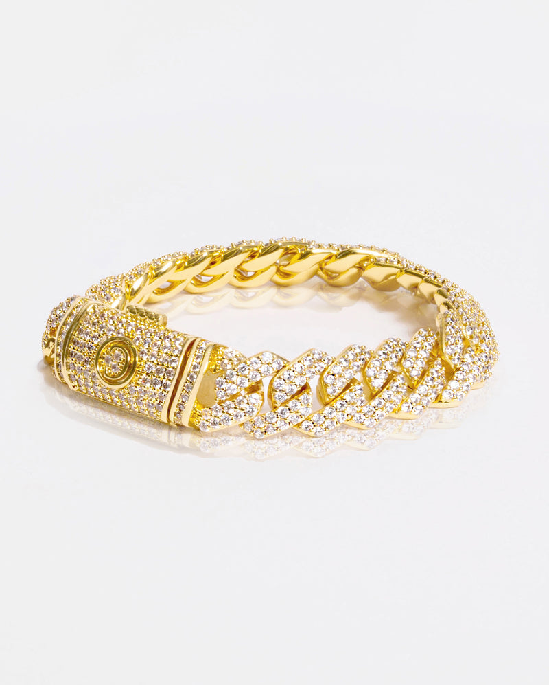 14mm Iced Prong Link Bracelet - Gold