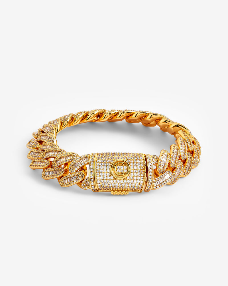 15mm Baguette Cuban Link Bracelet - Gold