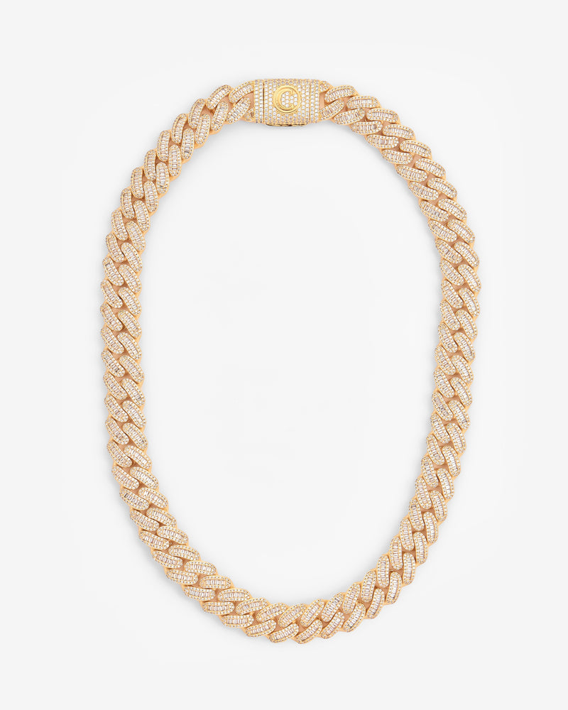 15mm Baguette Cuban Link Chain - Gold