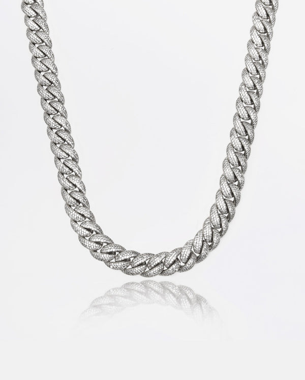 15mm Iced Cuban Link Chain - White Gold - Cernucci