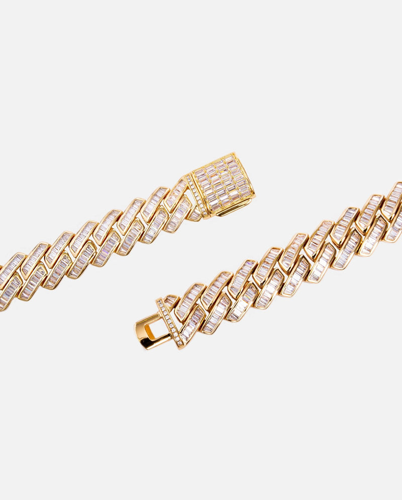 19mm Baguette Prong Link Chain - Gold - Cernucci