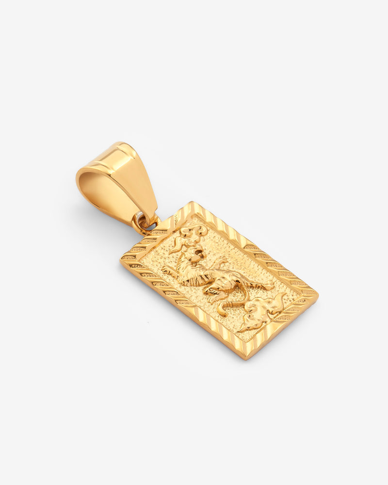 23mm Embossed Textured Tiger Pendant - Gold