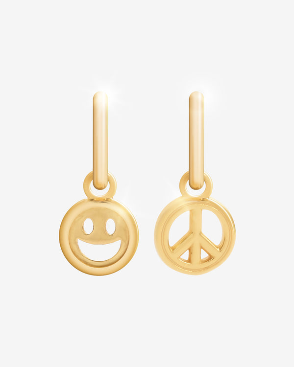 2 Pack Happy & Peace Huggie Hoop Earrings - Gold