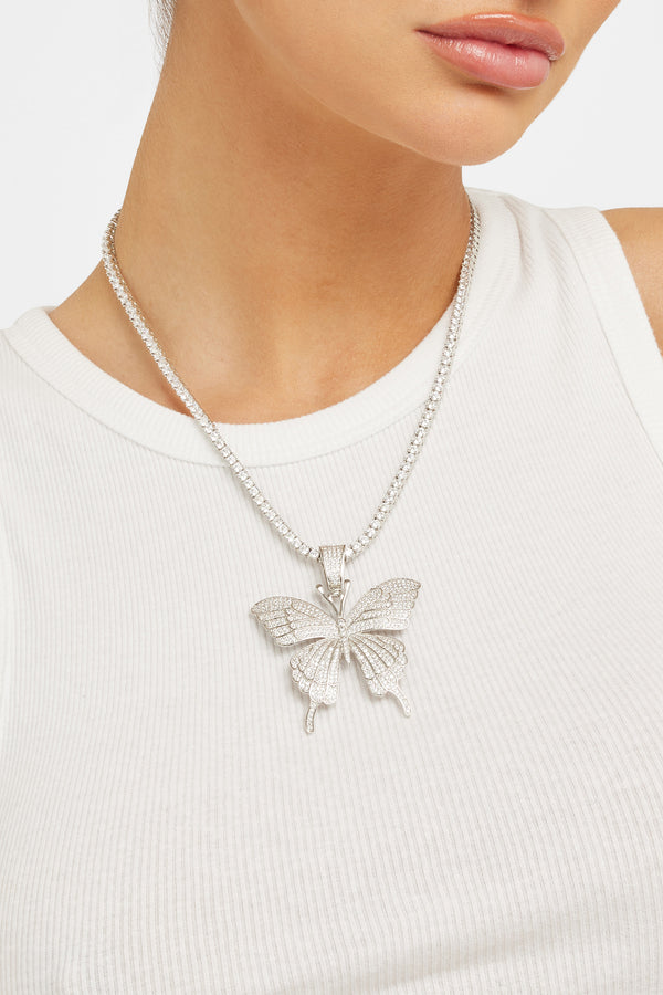 Iced Butterfly & 3mm Tennis Chain Necklace