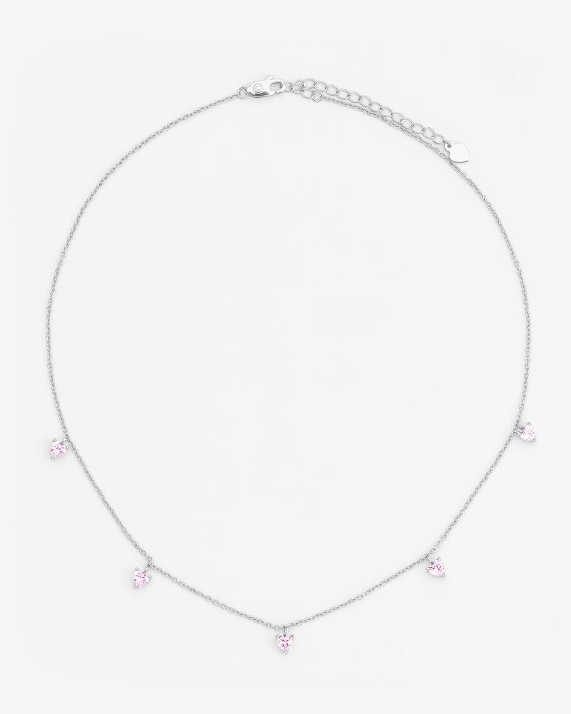 5 Heart Pink Stones Necklace