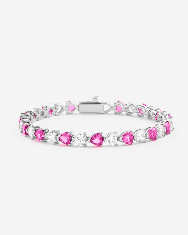 5mm White & Pink Heart Tennis Link Bracelet