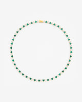 5mm White & Green Heart Tennis Link Chain - Gold