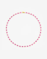 5mm White & Pink Heart Tennis Link Chain - Gold