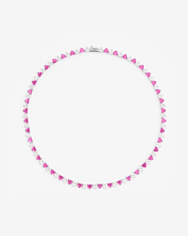 5mm White & Pink Heart Tennis Link Chain