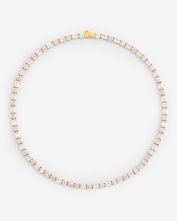 5mm Round & Rectangular Tennis Chain - Gold