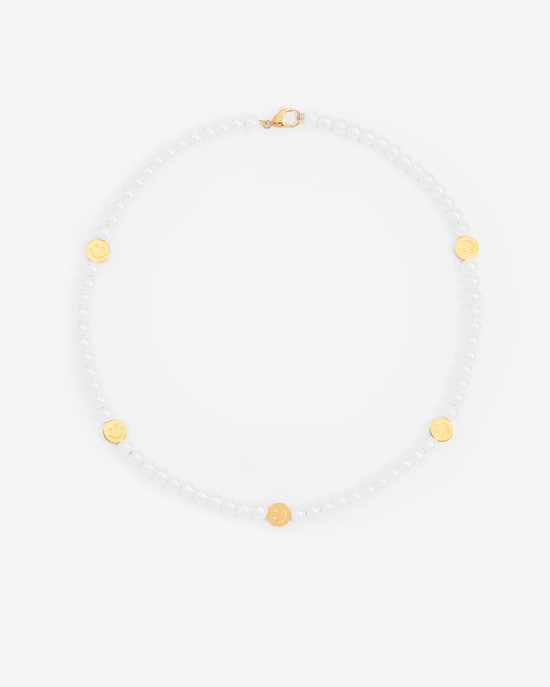 6mm Pearl & Face Motif Necklace - Gold