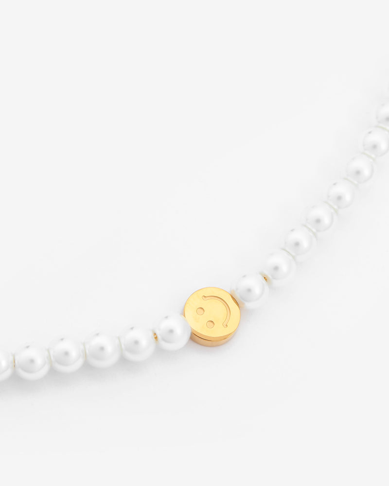 6mm Pearl & Face Motif Necklace - Gold