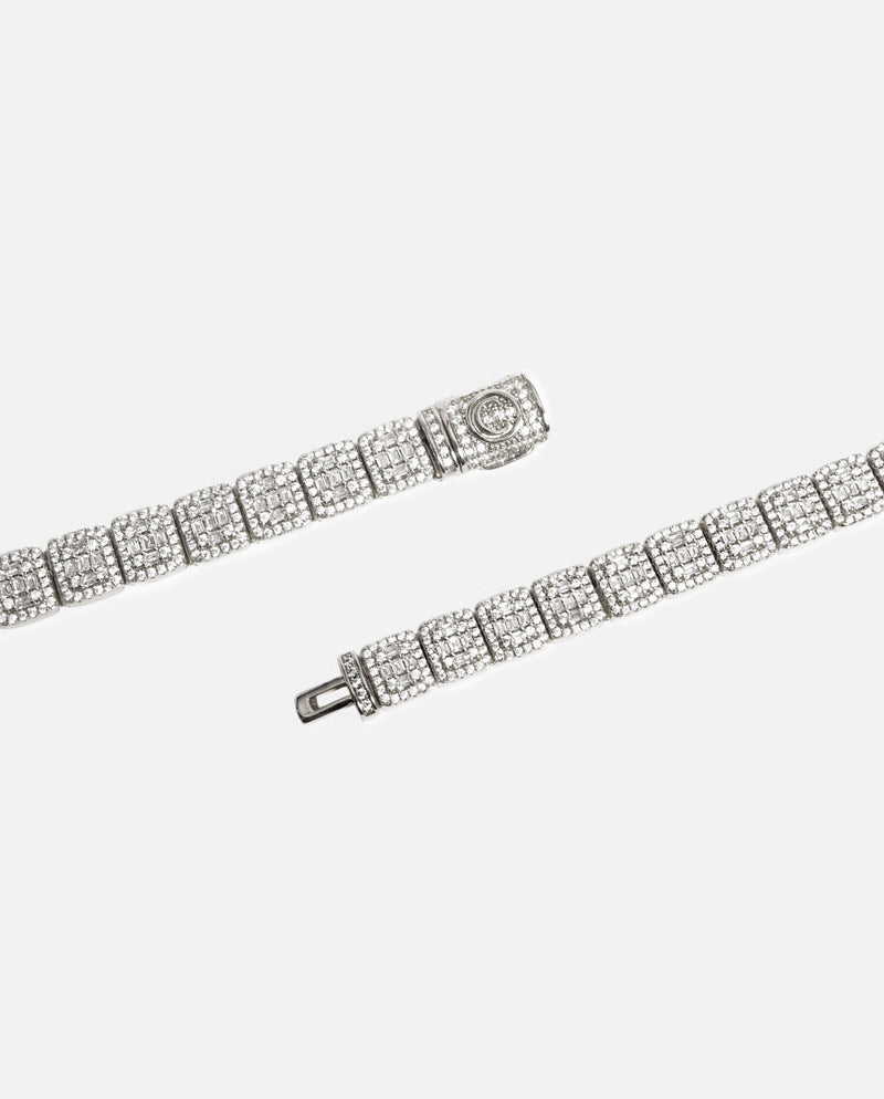 8mm Clustered Baguette Tennis Chain - White Gold - Cernucci