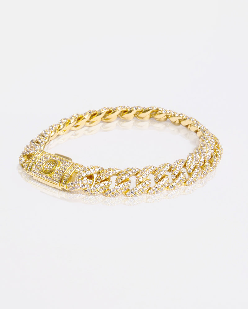 8mm Iced Cuban Link Bracelet - Gold