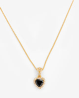 Heart Shape Black Stone Bezel Necklace - Gold