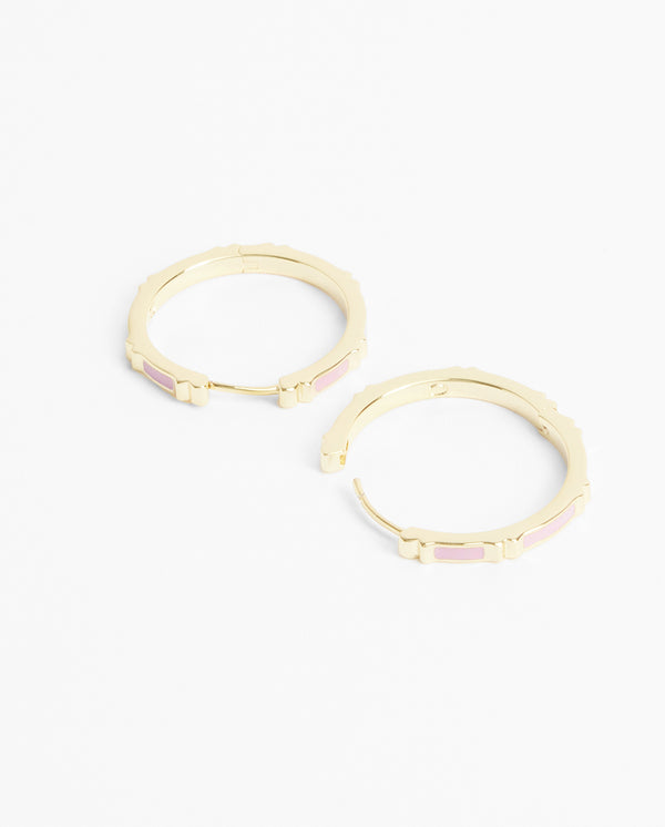 Baby Pink Enamel Hoop Earrings - Gold