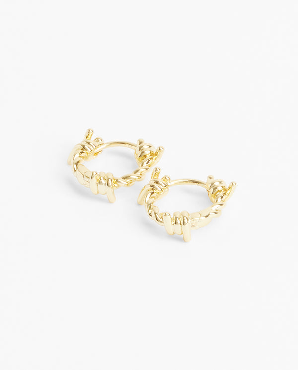 Barbed Wire Huggie Earrings - Gold