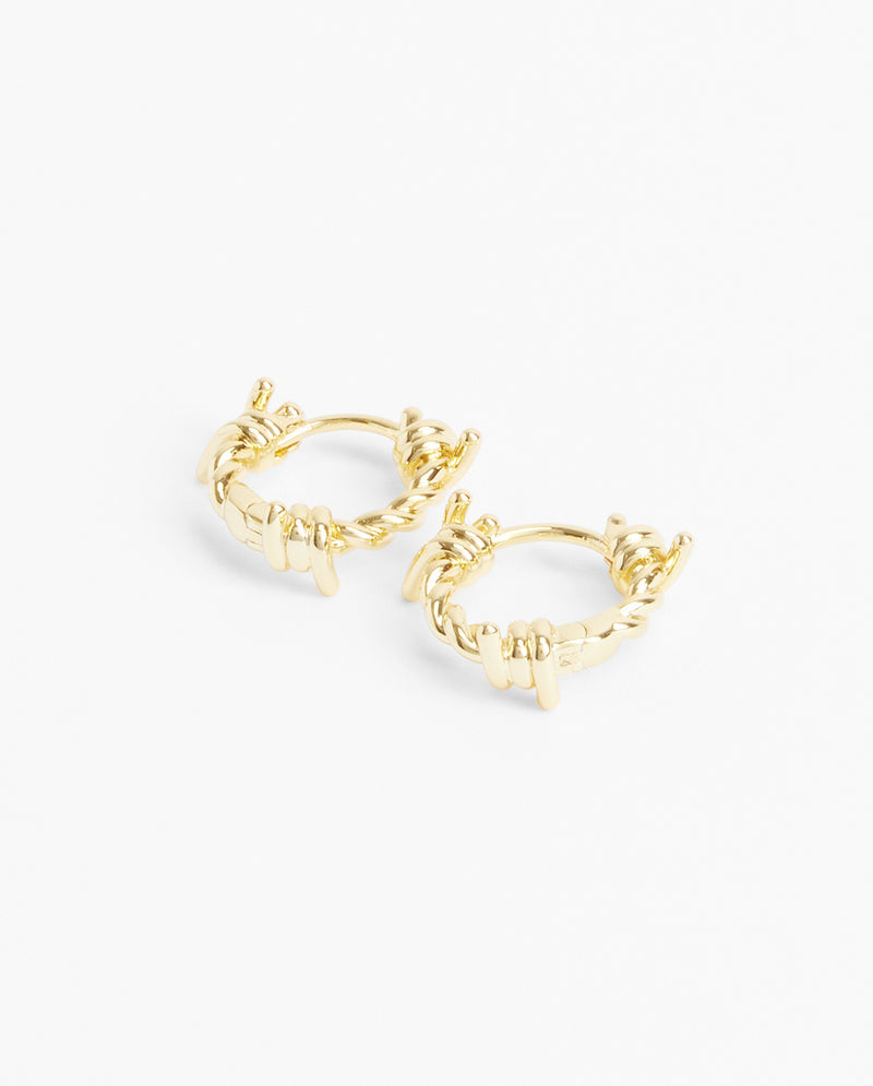 Barbed Wire Huggie Earrings - Gold