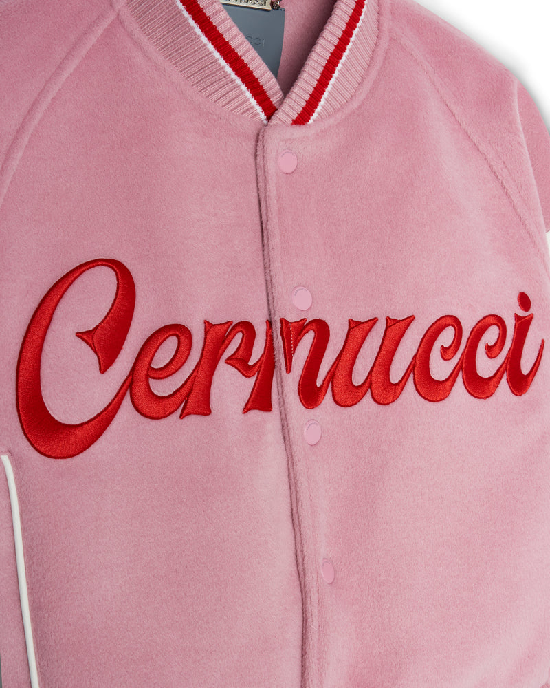 Cernucci Womens Varsity Bomber Jacket - Baby Pink