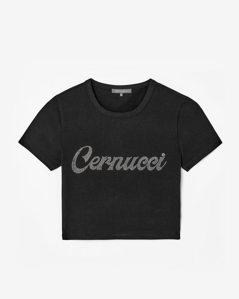 Cernucci Rhinestone Cropped T-Shirt - Black