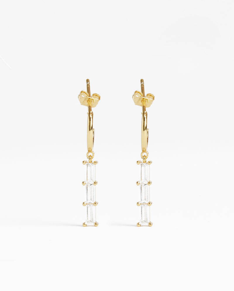 Clear Stone Baguette Drop Earrings - Gold