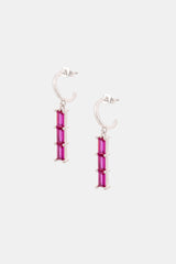 Clear Pink Stone Baguette Drop Earrings