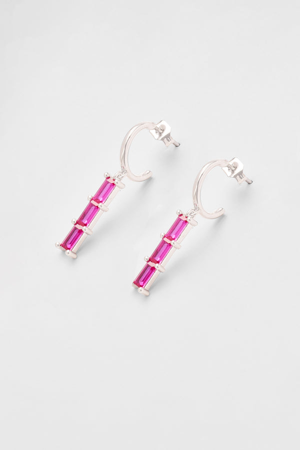 Clear Pink Stone Baguette Drop Earrings