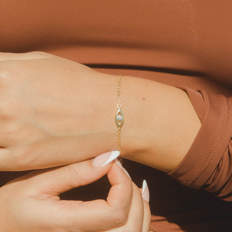 Iced Mini Evil Eye Bracelet - Gold