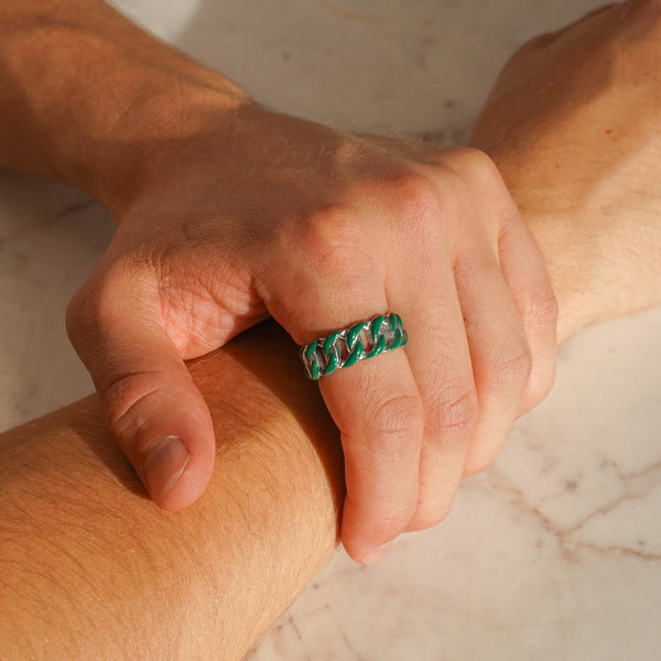 Enamel Cuban Ring - Dark Green