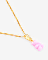 Pink Gummy Bear Pendant Necklace - Gold