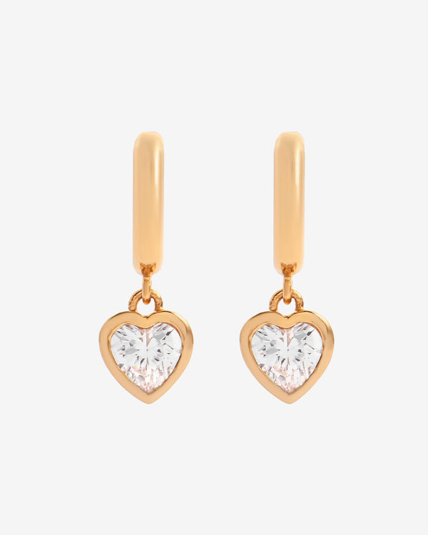 Gem Heart Hoop Earrings - Gold