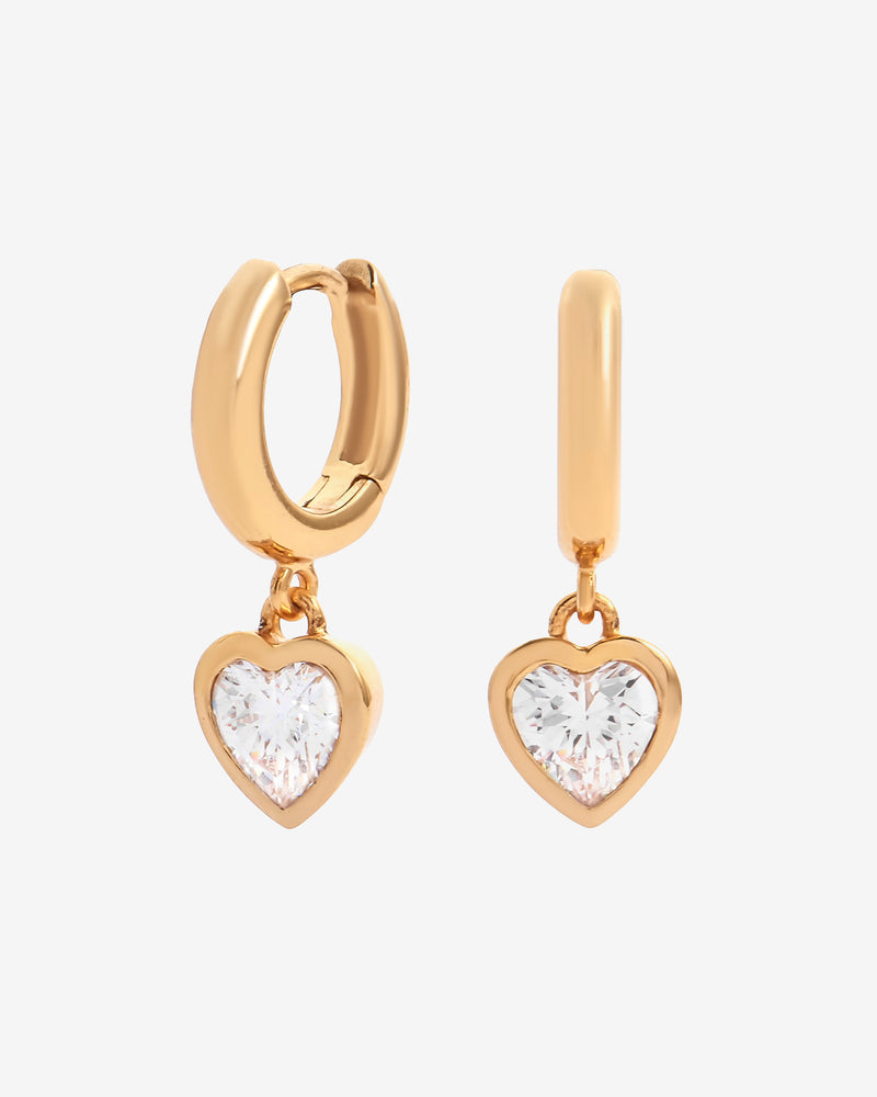 Gem Heart Hoop Earrings - Gold