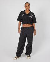 Boxy Cropped Paradise Bowling Shirt - Black