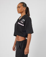 Boxy Cropped Paradise Bowling Shirt - Black