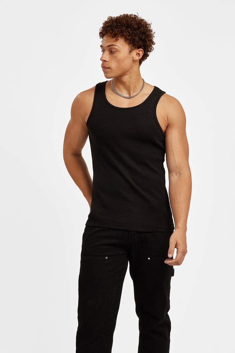 Cernucci Muscle Fit Ribbed Vest - Black