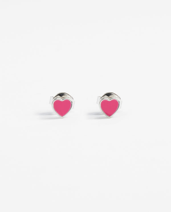 Hot Pink Heart Enamel Stud Earrings