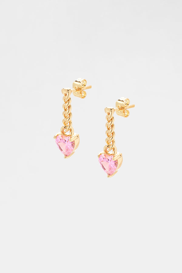 Heart Stone Cuban Drop Earrings - Gold