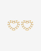 Heart Shape Stone Stud Earrings - Gold