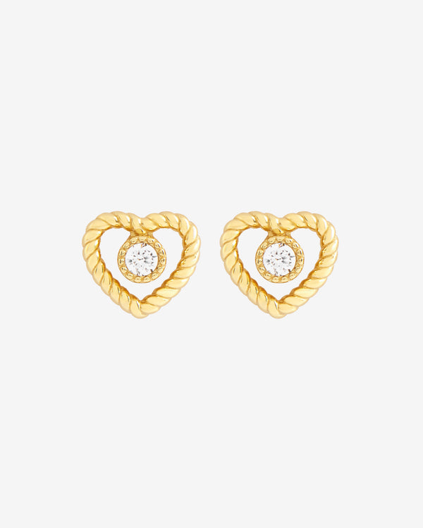 Heart Shape Twist Stone Stud Earrings - Gold