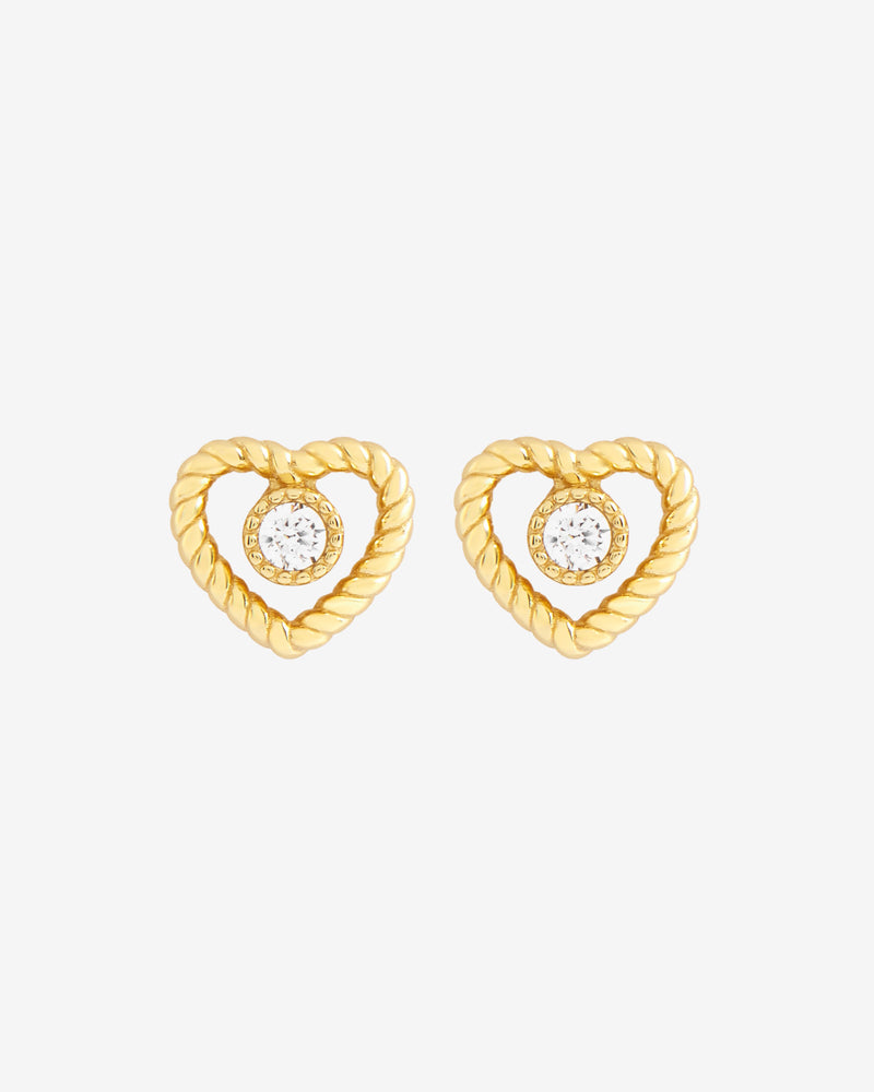 Heart Shape Twist Stone Stud Earrings - Gold