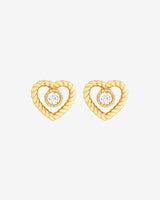Heart Shape Twist Stone Stud Earrings - Gold