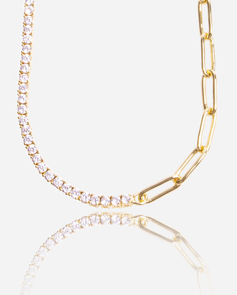 Half Tennis Half Hermes Necklace - Gold