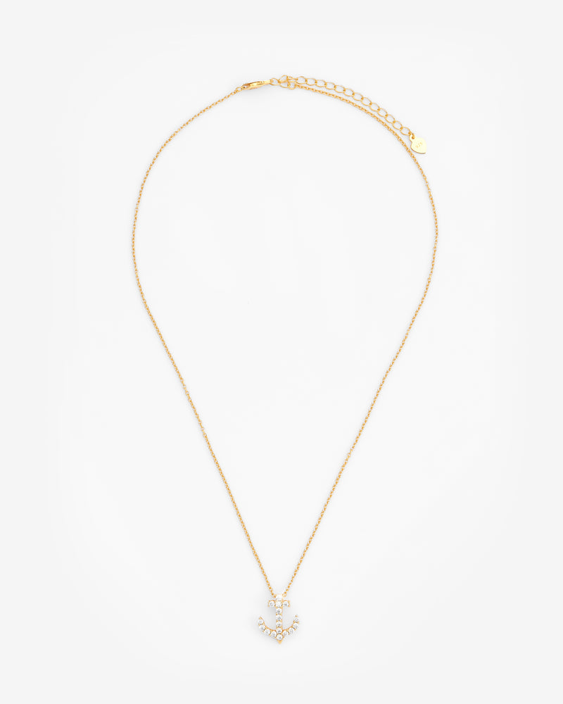 Iced Anchor Necklace - Gold