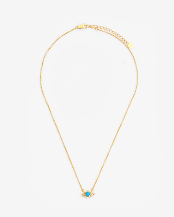 Iced Blue Opal Mini Evil Eye Necklace - Gold